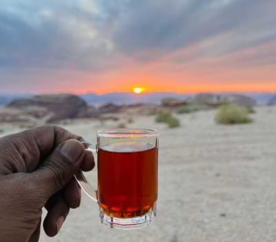 Sunset over Wadi Rum desert near Khaled’s Camp