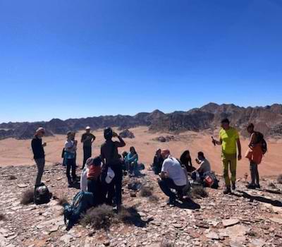 Hiking trail from Wadi Rum camp into desert mountains of Wadi Rum.